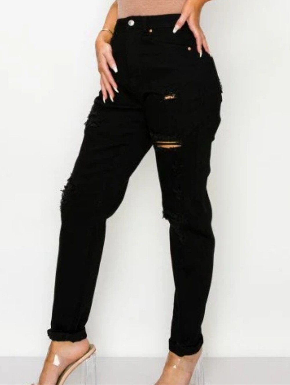 Wax Jean Black Skinny Distressed Ankle Jeans